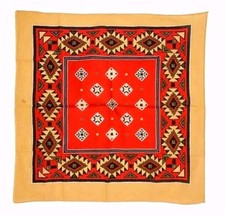 Southwestern VTG Bandana/Scarf Red/Mustard 21" x 21" Poly/Cotton USA NEW 1990s