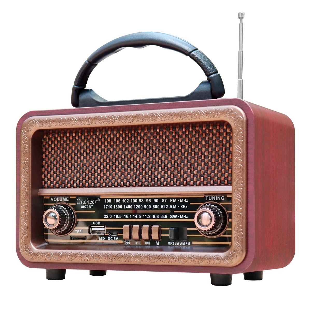 AM/FM/SW 3-Band Portable Radio: Wooden Retro Vintage Radios