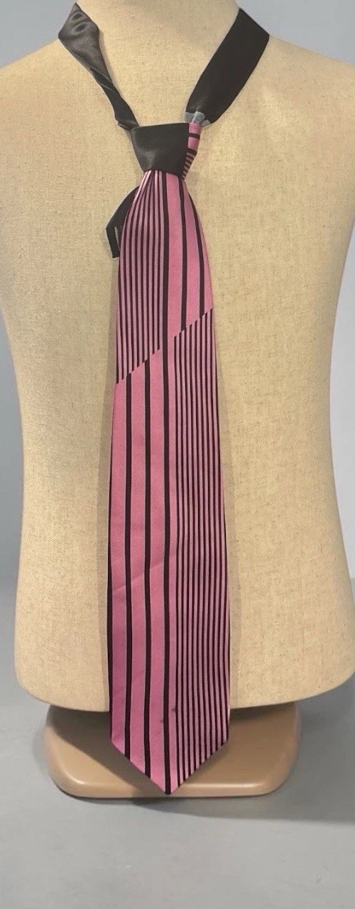 Steven Land 100% Silk Pink Black Geometric Stripe Men’s Neck Tie