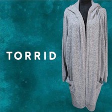 Torrid Super Soft Plush Speckled Long Line Hoodie Open Sweater Grey 5