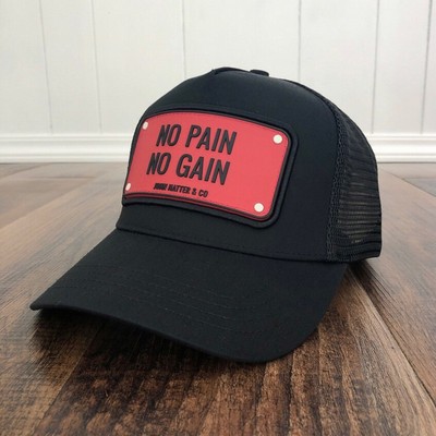 John Hatter & Co Trucker Hat No Pain No Gain Rubber Edition Snap Back Mens Black