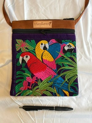 Handmade Maya Woven Bag with Macaw Embroidery From Honduras New/ Fair Trade