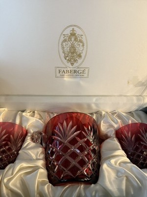 Faberge Odessa Ruby Red Crystal Ice Bucket and Glasses NIB