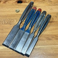 Vintage Crescent No. 175 All Steel Handle 5 Chisel Lot Original Blue & Red Paint