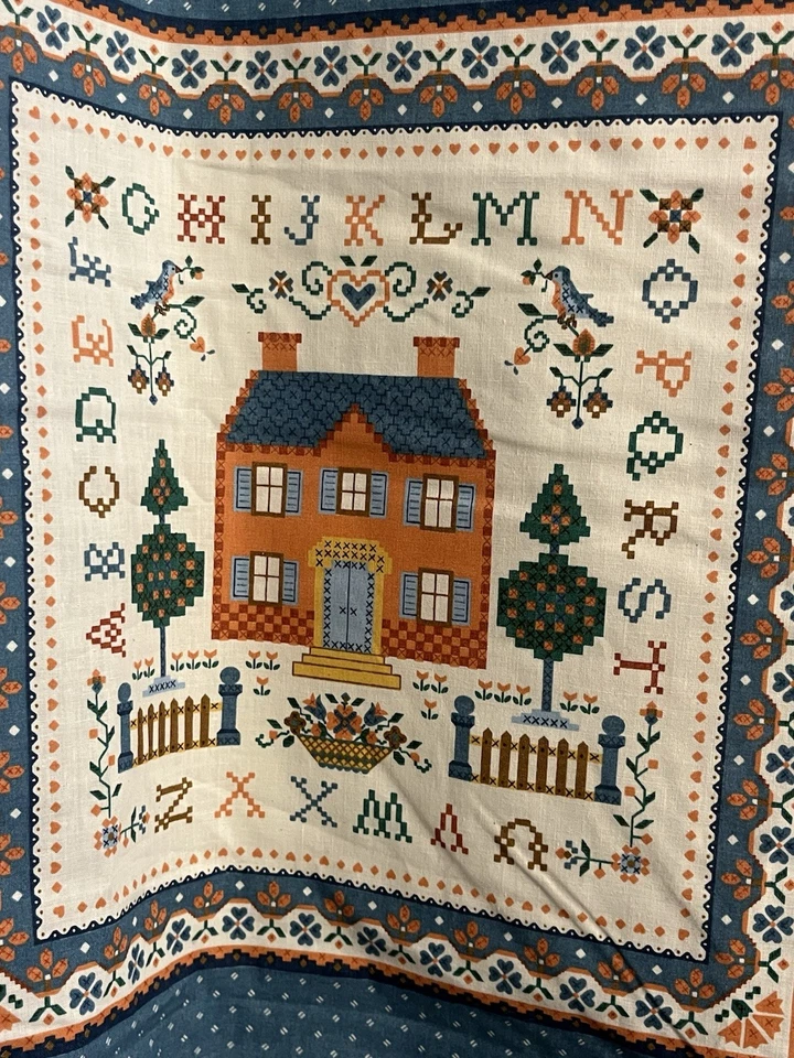 Cranston Welcome Fabric Panel Faux Cross Stitch Sampler Farmers House 4 Squares - Image 3 of 4