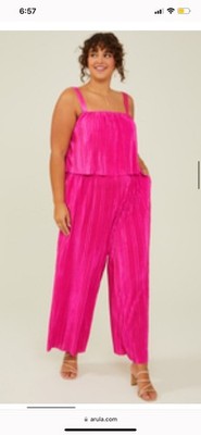 Arula Women X Pink Pleated Polyester Wide-Leg Jumpsuit Square Neck Pockets xl