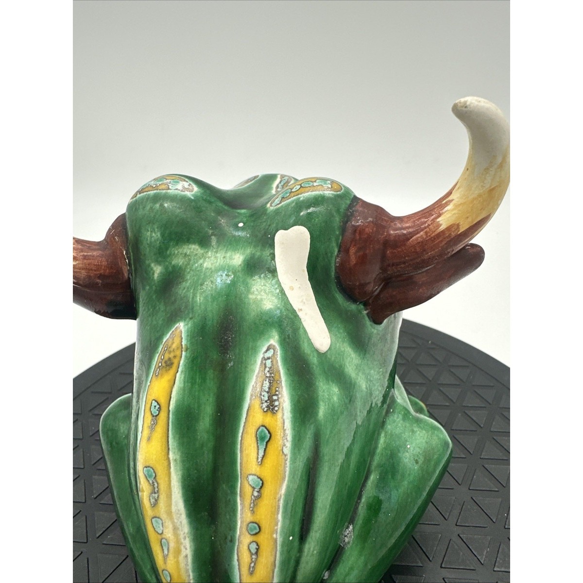 Rare Vintage Green Ceramic Bull Frog Sponge Holder Soap Sponge