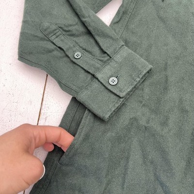 MUJI Shirt Dress Womens XS Green Flannel Stand Collar Long Sleeve Maxi MUJI Shirt Dress Womens XS Green Flannel Stand Collar Long Sleeve Maxi