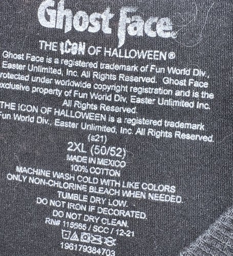 Ghost Face Mens Size XXL Black 100% Cotton Short Sleeve Crew Neck T Shirt - Picture 4 of 4