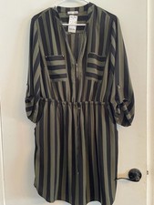 Dex Women’s Plus Size 0X Striped Zip Front Utility Shirt Dress Belted Pock