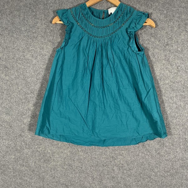 Witchery Top Womens 6 Blue Cotton Blouse Flutter Sleeve Summer Coastal Office