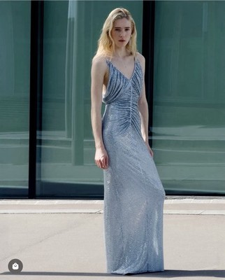 Self portrait BLUE RHINESTONE MESH MAXI DRESS $ 995 US 0 UK 4