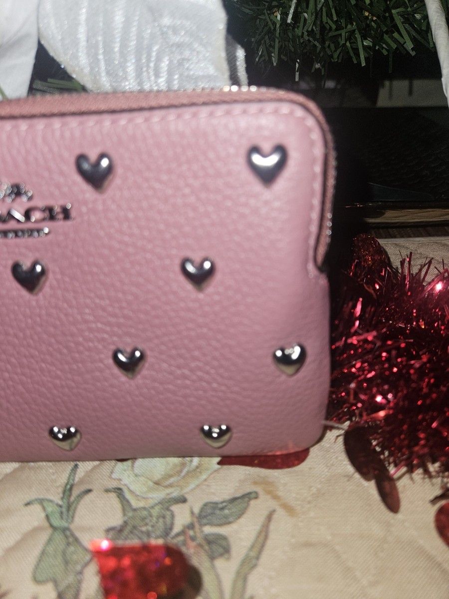 Coach Corner Zip Wristlet W/Heart Rivets PINK NWT RETAIL:$118