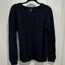 Gap Women's Navy Blue Cable-Knit Pullover Sweater 100 Cotton Crew Neck L