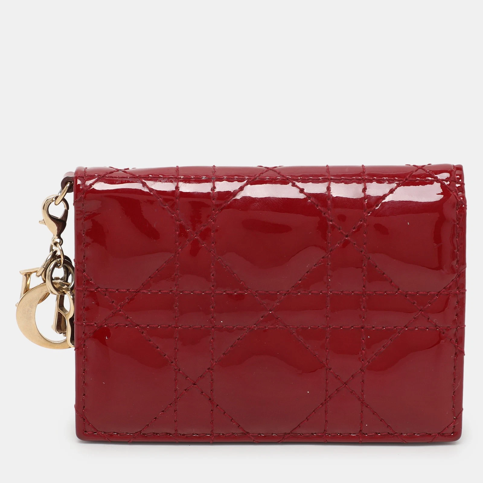 Porte carte Dior en cuir verni rouge Lady Dior