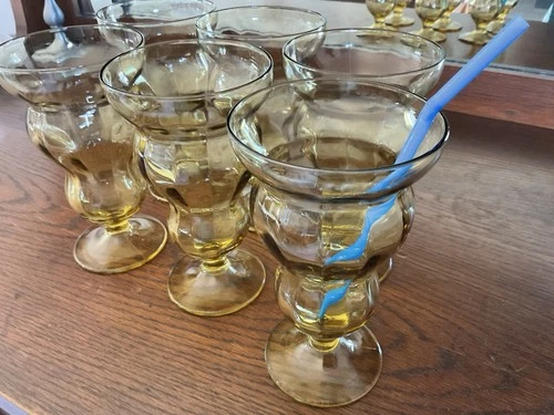 Vintage Soda Fountain Glass Depression Federal LIDO 12 oz Set of 6 Yellow Amber