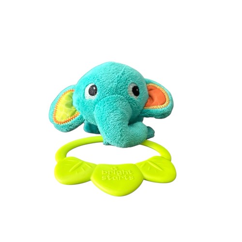 Bright Starts Blue Green Elephant 10 Inch Plush Teether Baby Clip On Toy