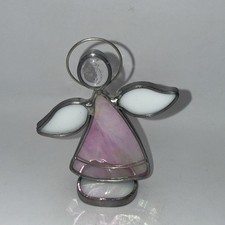 Stained Slag Glass Angel Figurine Pink