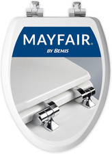 Mayfair Bennett Toilet Seat with Chrome Hinges, Slow Close Wood Seat, Secure Met