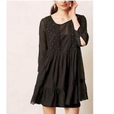 Maeve Size M Black Boho Mini Dress Ruffle Whimsigoth Dark Fairy Cottage