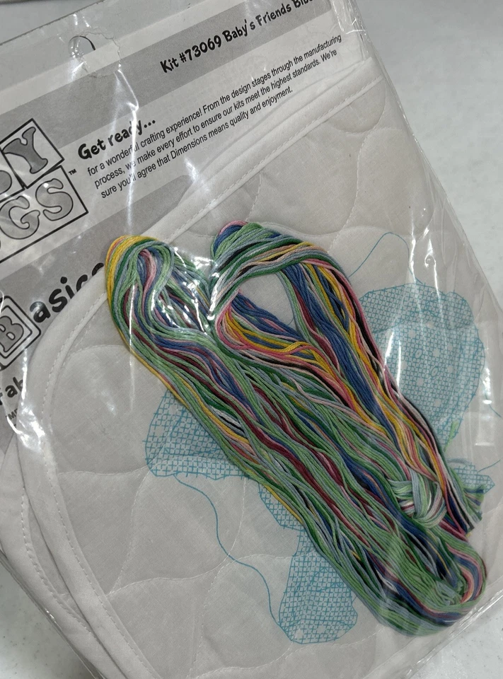 Dimensions Baby’s Friends Bibs Stamped Cross Stitch Set Of 2 Bibs 73069 New! - Image 4 of 4