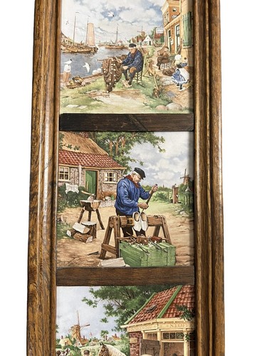Vtg Royal Moss Holland Tiles - 6"x6" Set of 3 Framed Cobbler Horse Rope Maker - Picture 6 of 8