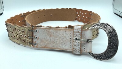 Fossil Women Leather Belt Boho White Gold Silver Link Flower  display picture 2