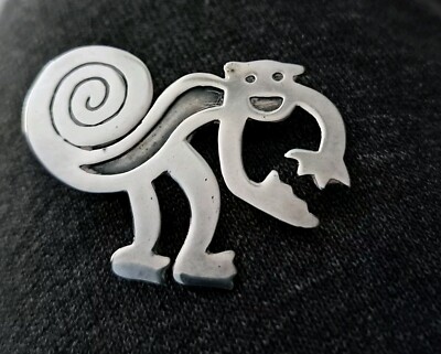 Vintage 925 Sterling Silber Affe Brosche Nazca Linien Peru Affe selten