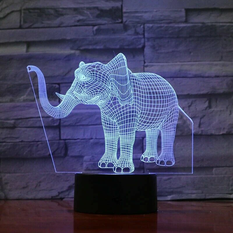 3D Elephant Animal illusion Lamp Table Night Light 7 Color LED Lighting Optical