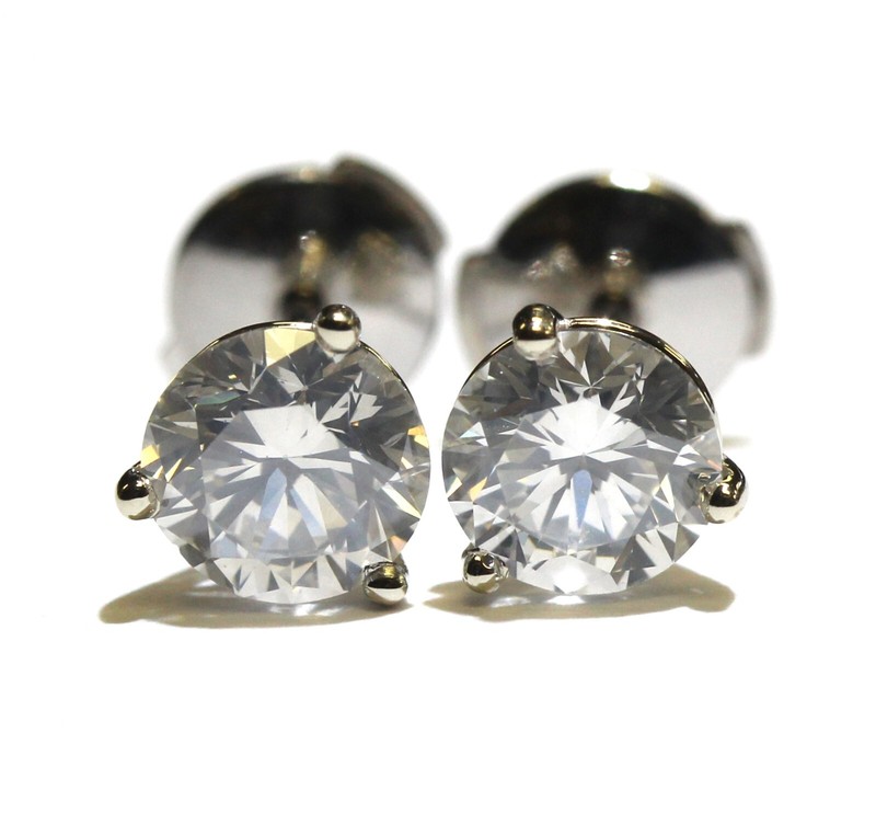 GIA Certified 14k white gold SI2 I1 F  1.64ct round diamond martini earrings NEW