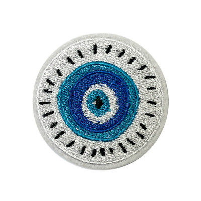 Evil Eye weiß/blau - Stickaufnäher zum Aufbügeln (6,5 cm)