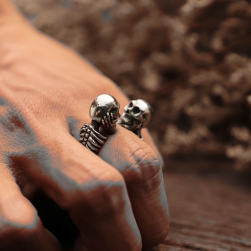 kiss of death skull ring unisex sterling silver biker boho punk Chopper handmade - Picture 7 of 13