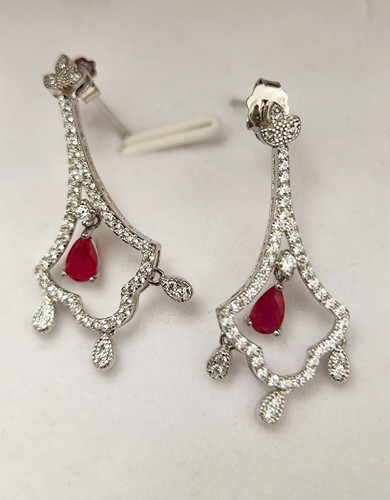 Pendientes colgantes de plata esterlina rubí rojo natural nuevos vendedor del Reino Unido 00705 - Imagen 4 de 5