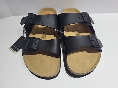 Porter and Ash Mens Classic Slide Buckle Sandals Black Size 