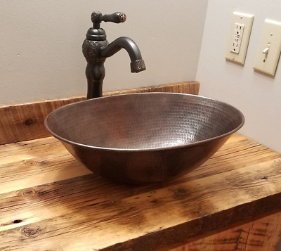 17'' Oval Copper Vessel Bathroom Sink, Drain Included