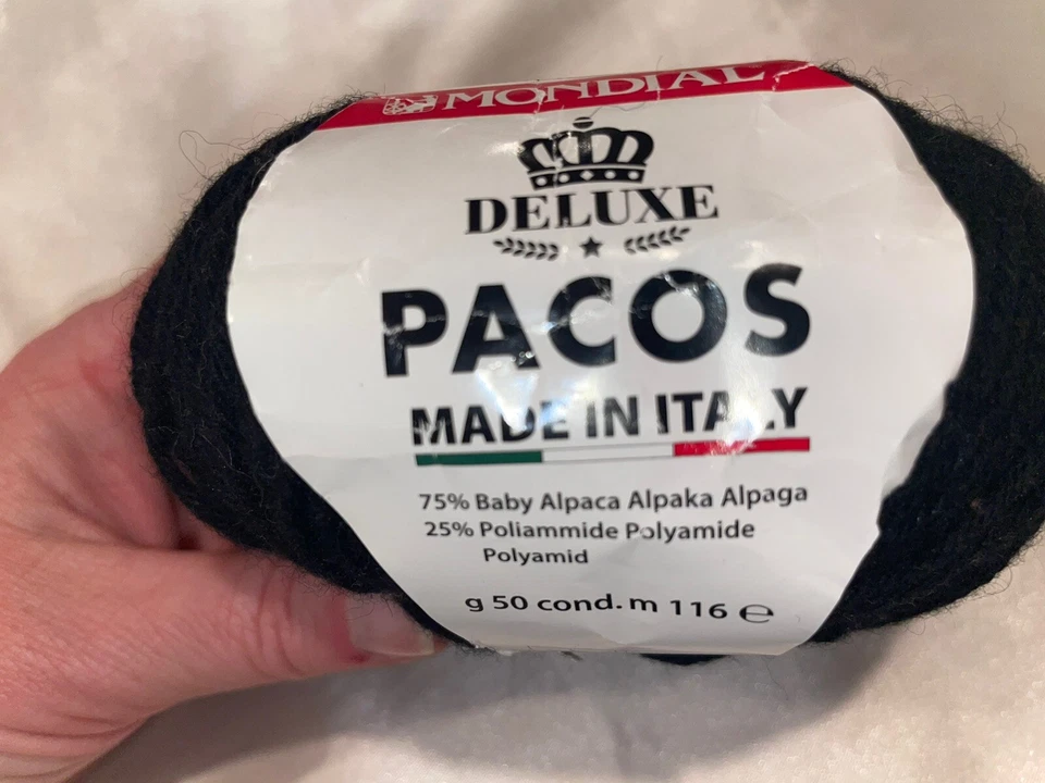 Nuevo 1 Bola Mondial PACOS Mezcla Alpaca Hilo Negro Italia 50g Nuevo con Etiquetas Foto 3 de 3