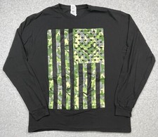 Men  s Black American Flag Camo Long Sleeve T Shirt Shirt Size Large