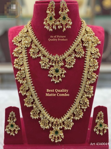 Mikro vergoldet AD CZ Smaragd südindische Combo Haram Choker Ohrring Schmuck - Bild 5 von 6