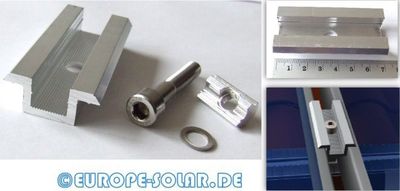 Solar Middle Clamp, Set incl Screw + Slot Nut, 30mm - 50mm frame, photovoltaic. 