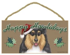 Happy Howlidays Collie Tri Color Christmas Holiday Dog Sign NEW 5x10 Plaque 319