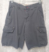  OP Ocean Pacific Vintage Y2K Gray Cargo Shorts Men 32 Skater Surf Frayed Hem