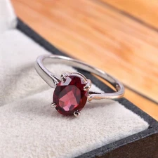 Natural Garnet Ring Stacking Simple Delicate Handmade 925 Sterling Silver Dainty