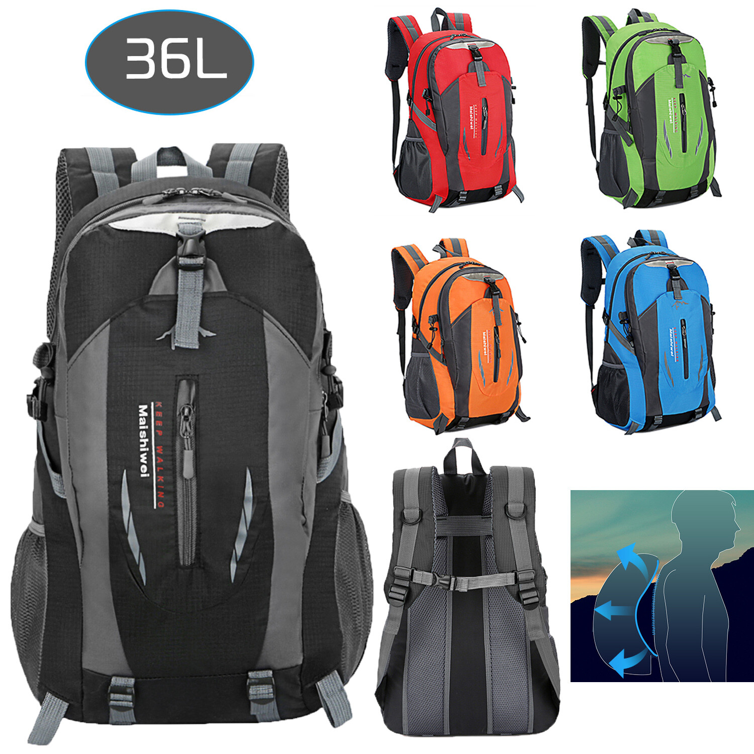 36L Waterproof Hiking Backpack for Men Outdoor Camping Travel Rucksack-image