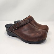 Sanita Morse Brown Oiled Leather Mules Clogs Women Size 38 US 6.5 Comfort Shoes