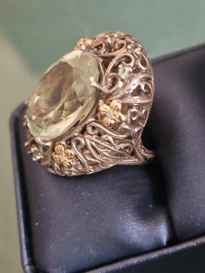 ANILLO HSN de 10,20 quilates de amatista verde y diamante de plata de 14 k/925 talla 7 Foto 4 de 4