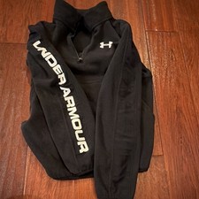 Under Armour Boys ColdGear Black Fleece Jacket 1/4 Zip Hooded Loose Fit Size M