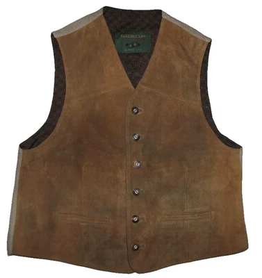 TOFANA Gilet Trachten Homme En Cuir Beige Brun Taille 54 - Photo 1/2