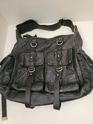 Cynthia Rowley Black Leather  XL Shoulder Bag Travel Bag Large Tote Pockets