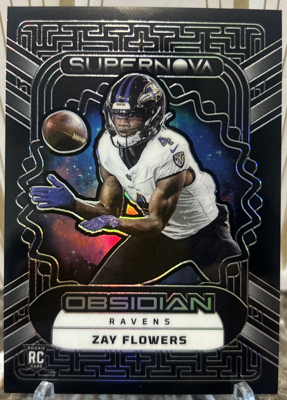 Zay Flowers 2023 Obsidian Supernova Etch Prizms RC /135 Ravens #18 Rookie