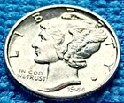 1944 D SILVER MERCURY DIME UNCIRCULATED BLAST WHITE NEAR FULL SPLIT BANDS
